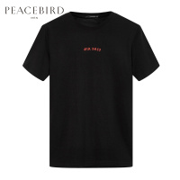 太平鸟男装夏季新款黑色短袖字母胶印创意哥特风潮T恤