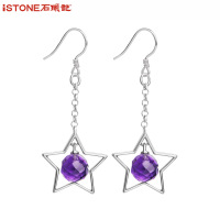 石头记长款耳坠风情万种合成紫水晶银星星耳环个性韩国气质耳环