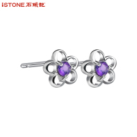 石头记俏佳人天然紫水晶耳环紫晶耳钉S925纯银耳饰时尚饰品