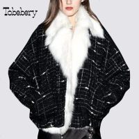 tobebery2018冬季新款皮毛一体短款宽松外套大毛领毛呢大衣时尚女