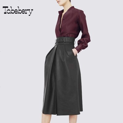 tobebery2018春装新款女气质皮裙衬衫时尚半身裙子套装两件套秋季