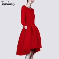 tobebery2018秋季新款女式小礼服裙气质显瘦红色a字连衣裙中长款