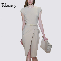 tobebery2018夏装新款欧洲站气质短袖修身开叉职业连衣裙女中裙