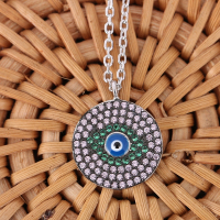 ANATOLIA土耳其蓝眼睛项链锆石绿松石宝石吊坠s925银镀白金首饰品