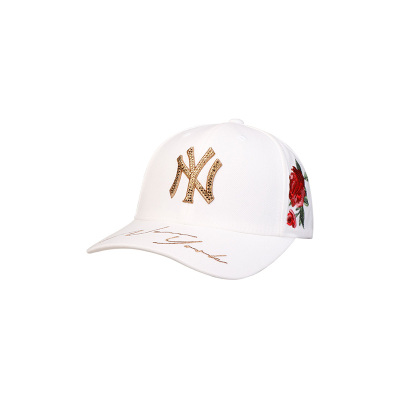 MLB美职棒棒球帽男女通用可调节玫瑰刺绣NY棒球帽子 百搭白色金标亮钻NY 可调节55-59cm
