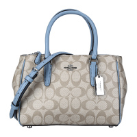 COACH 蔻驰 奢侈品 女士卡其白色PVC手提单肩斜挎杀手包