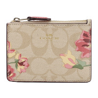 COACH 蔻驰 奢侈品 女士卡其印花人造革卡包钥匙包