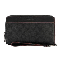 COACH 蔻驰 奢侈品 男士黑灰色PVC大号手包钱包