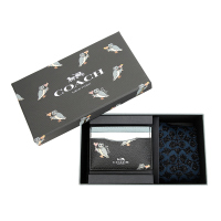 COACH 蔻驰 奢侈品 女士动物派对系列黑色图案款人造革礼盒装卡包袜子套装套组 F80314 SVA47