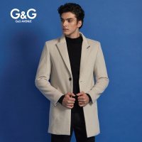 G＆G 男士2018冬季毛呢大衣男中长款米白色刺绣韩版秋冬呢子大衣