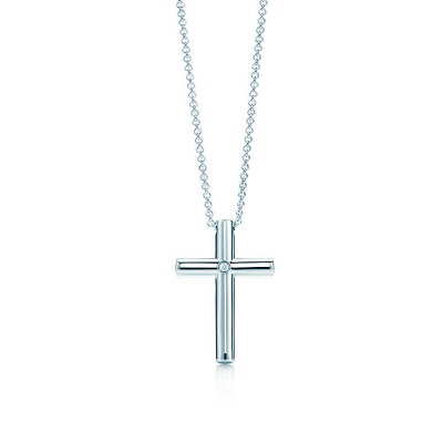 蒂芙尼 Tiffany & Co. 925银镶钻大号十字架吊坠项链 24088421