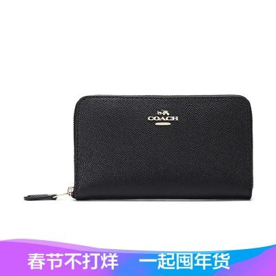 Coach 蔻驰 奢侈品 女士十字纹皮革环绕式中号拉链钱包 58584