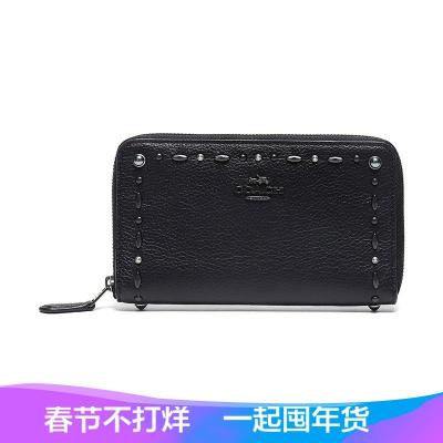 Coach 蔻驰 奢侈品 女士抛光粒面皮革铆钉中号环绕式钱包 22892