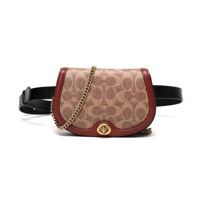 COACH 蔻驰 奢侈品 女士涂层帆布配皮单肩斜挎包腰包马鞍包 76264