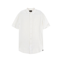 阿玛尼 EMPORIO ARMANI 男士亚麻白色休闲短袖衬衫D41SMM D10F1