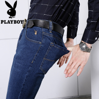 花花公子PLAYBOYJEANS牛仔裤男冬季韩版弹力修身直筒宽松长裤青年休闲黑色裤子