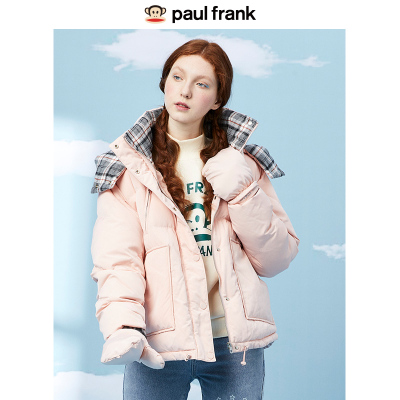 Paul Frank/大嘴猴冬季新款羽绒服女连帽甜美宽松印花短外套