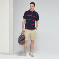 Dave Hill大卫山条纹双色红蓝横条纹夏季短袖休闲T恤POLO衫男士