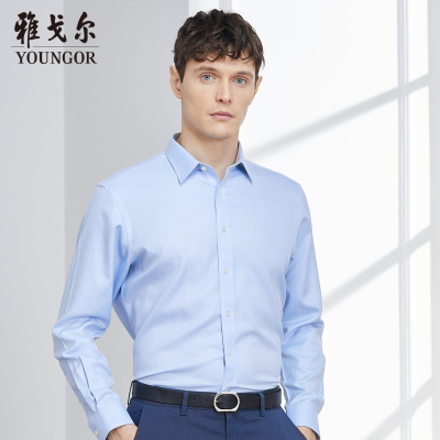 Youngor/雅戈尔秋季新品男士商务正装浅蓝色DP免烫长袖衬衫134IJA