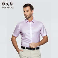 Youngor/雅戈尔男士商务正装夏季粉红条纹短袖衬衫100109