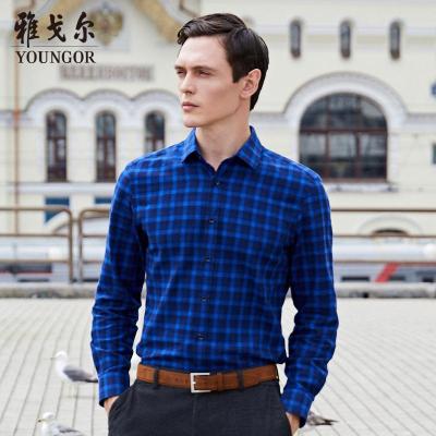 Youngor/雅戈尔冬季新品男士商务休闲蓝色长袖衬衫988HFY