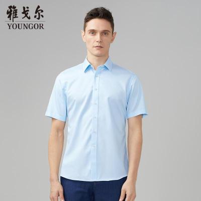Youngor/雅戈尔男士短袖衬衫夏季新款商务休闲纯棉DP免烫上班衬衣163GJY