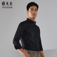 Youngor/雅戈尔男装商务绅士棉弹面料 修身剪裁 优雅素色黑色素色衬衫
