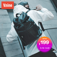 第九城（V.NINE）双肩包男款商务背包时尚休闲电脑包14寸运动潮流PU防泼水书包男包 黑色