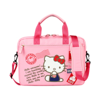 Hello Kitty凯蒂猫 绗缝金属锁扣吊坠女士斜挎公文包 粉色