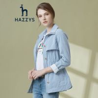 哈吉斯HAZZYS 春季新款女外套薄款束腰立领风衣休闲服