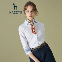 哈吉斯HAZZYS 春季 衬衫女简约修身商务休闲纯白长袖T恤