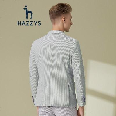 哈吉斯HAZZYS 春夏 时尚条纹男装单西修身休闲小西服外套