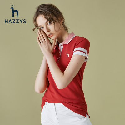 哈吉斯HAZZYS 春夏新款女短袖T恤polo衫修身上衣