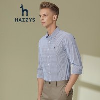 哈吉斯HAZZYS 春夏装新款衬衫男时尚简约纯色扣领衬衫