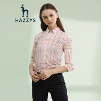 哈吉斯HAZZYS 春夏女装英伦风格子衬衫修身棉衬衣