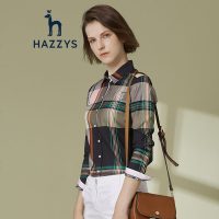 哈吉斯HAZZYS 新款春夏都市衬衫女休闲时尚格纹长袖衬衫