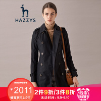 哈吉斯HAZZYS 秋季新款英伦风时尚简约双排扣中长款女士风衣附腰带