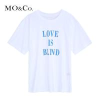 MOCO圆领字母白色纯棉T恤女chic短袖2018夏季新款修身上衣显瘦