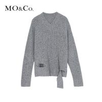 MOCO个性V领羊毛毛衣女2018新款秋短款套头慵懒风外穿