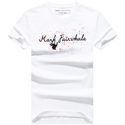 马克华菲短袖t恤男2021夏季新款创意喷墨字母印花白色纯棉高端潮