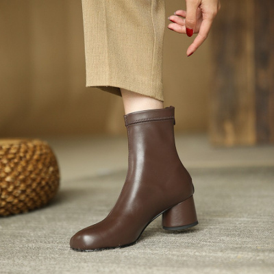 格瑞迪欧2021单靴高跟短靴小众设计时装靴时尚通勤女鞋7263