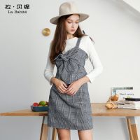 拉贝缇三件套新款韩版秋装时尚套装裙灰色格子连衣裙子时髦俏皮女60300158