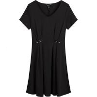 N拉夏贝尔新款时尚韩版直筒小个子连衣裙中长款裙打底_274 S 黑色