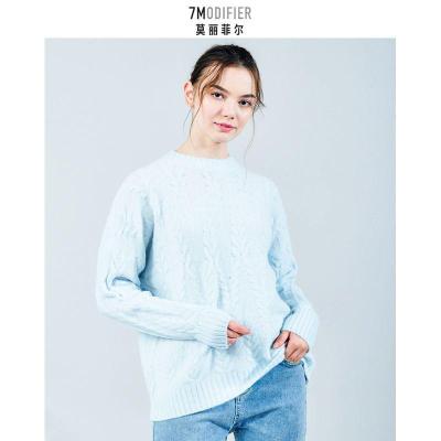 拉夏贝尔7M莫丽菲尔2020粗毛线圆领毛衣女学生套头宽松秋季新款9047M0151