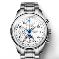 冠琴(GUANQIN)手表防水镂空全自动机械男表时尚多功能月相潮流商务休闲腕表