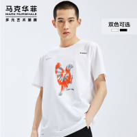 马克华菲短袖T恤男2020夏季新款时尚简约植绒贴布字母白色上衣