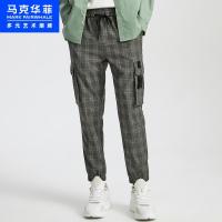 马克华菲休闲裤男2020春夏季潮流多口袋绿格子束脚工装长裤