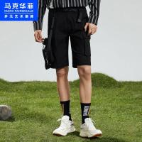 马克华菲潮牌工装短裤男士2021春季新款抽绳机能风黑色多口袋裤子