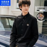 马克华菲潮牌长袖衬衫男士2020秋季新款虎头刺绣全棉黑色休闲外穿