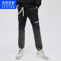 马克华菲潮牌牛仔裤男2020冬季新款抽绳水洗口袋装饰长裤